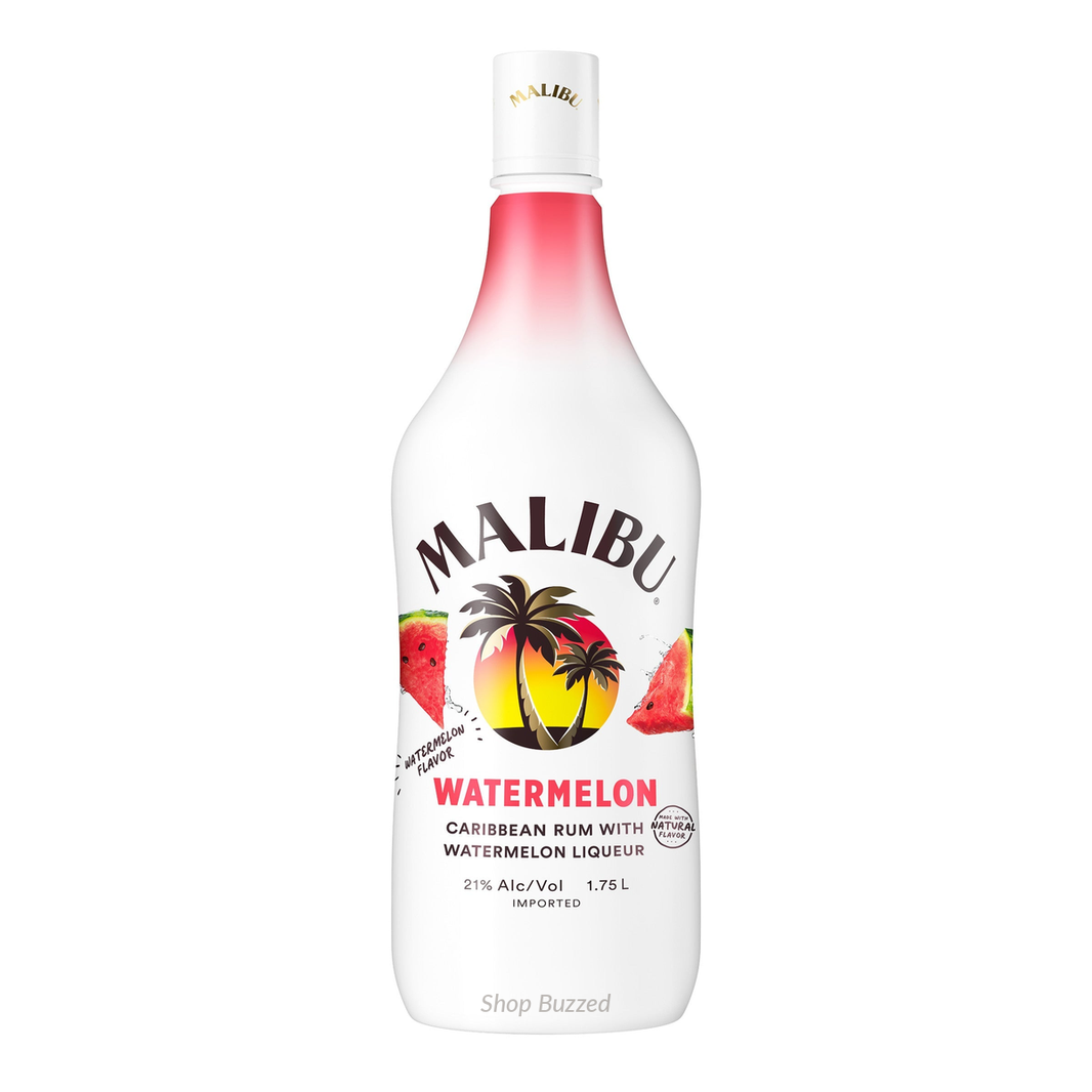 Malibu Watermelon rum 1.75L on white 1200x1200 with subtle Shop Buzzed branding