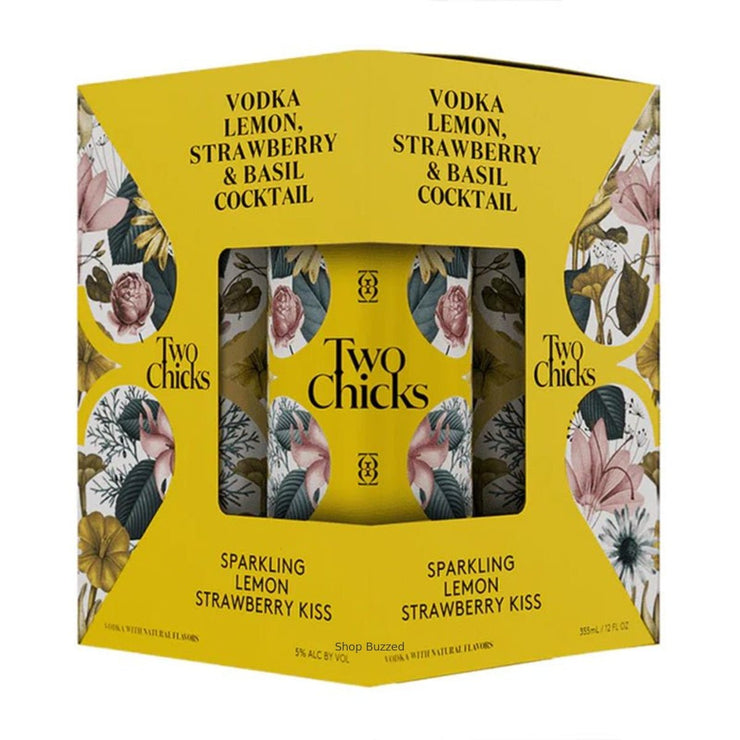 Two Chicks Lemon Strawberry & Basil Vodka Cocktail 4-Pack 355ml - Shop Buzzed