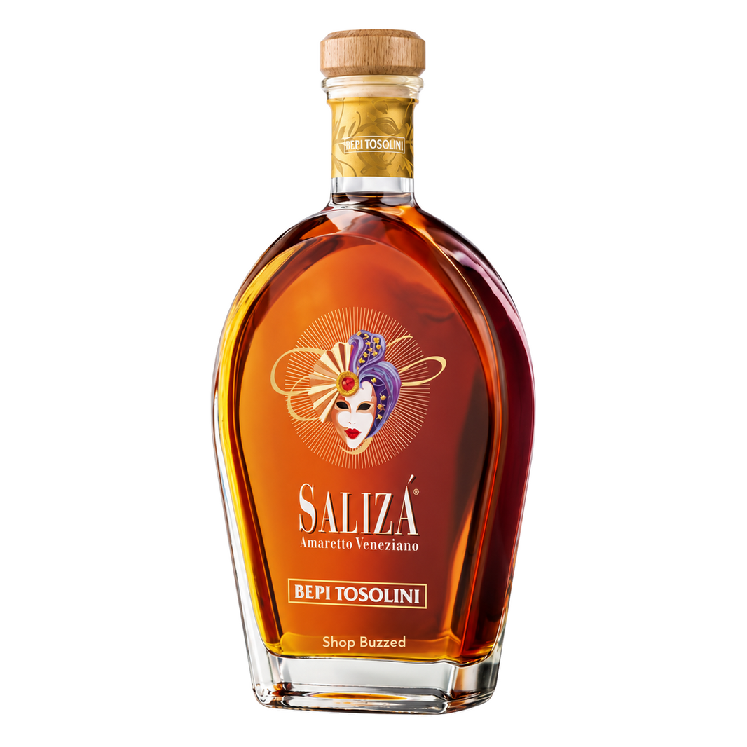 Bepi Tosolini Salizà Amaretto Liqueur 750ml on white with Shop Buzzed watermark at bottle base