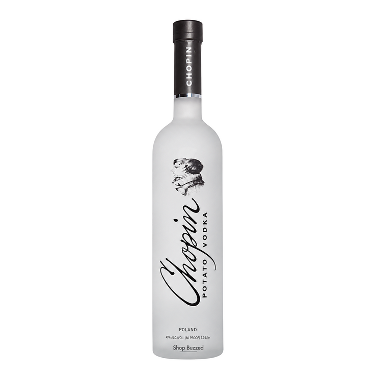 Chopin Potato Vodka 1L bottle on a white background with Shop Buzzed watermark