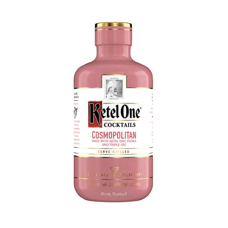 Ketel One Cosmopolitan Cocktail 375ml on white with Shop Buzzed watermark at bottle base