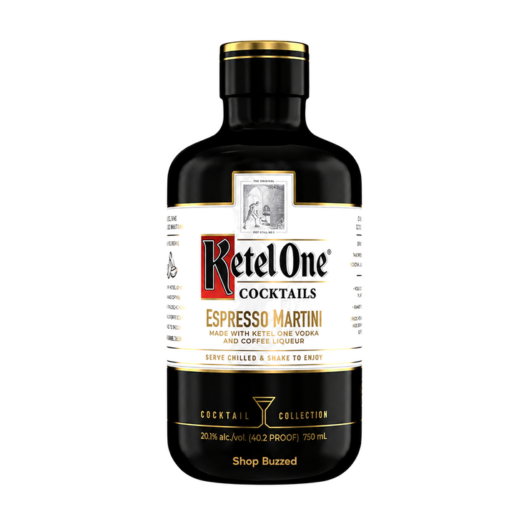 Ketel One Espresso Martini Cocktail 750ml on white with Shop Buzzed watermark at bottle base