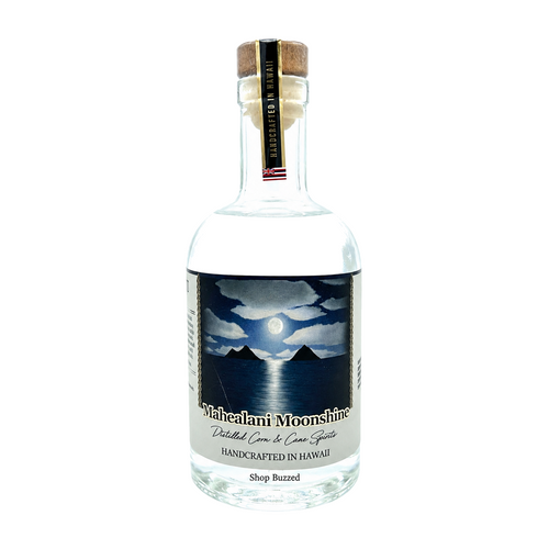 Ko'olau Māhealani Moonshine 750ml on white with Shop Buzzed watermark at bottle base