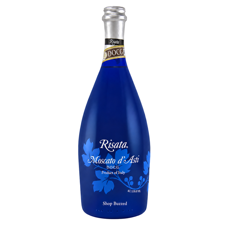 Risata Moscato d'Asti DOCG 750ml bottle on a white background with Shop Buzzed watermark