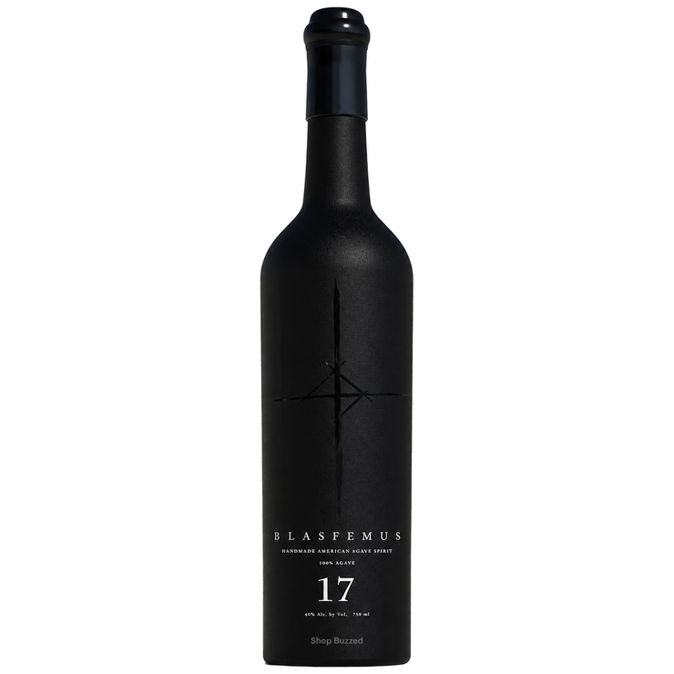 Blasfemus 17 Texas Agave Spirit 750ml, full bottle on white with Shop Buzzed watermark on lower bottle.