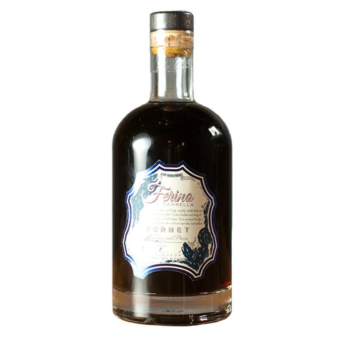 Fernet Ferino Cannella Batch 2 Liqueur 750ml, with Shop Buzzed watermark on the lower bottle glass.