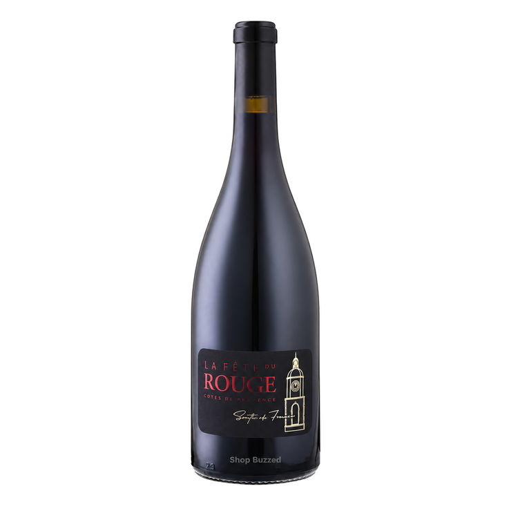 La Fête du Rouge Red Wine 750ml on white with Shop Buzzed watermark at bottle base