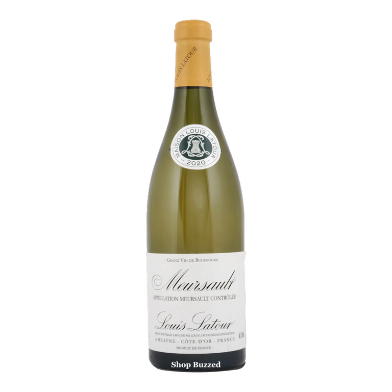 Louis Latour Meursault 2020 Chardonnay 750ml — pure white background, Shop Buzzed watermark on bottom glass