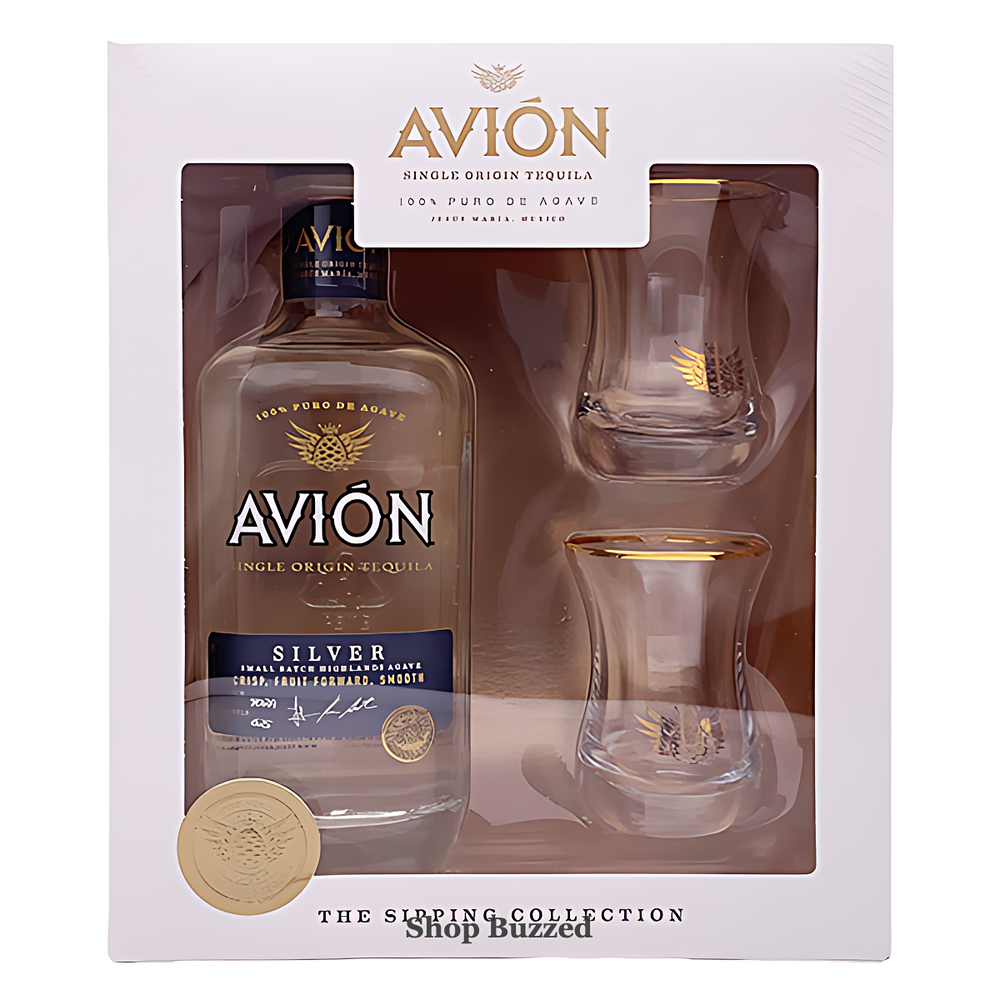 Avion Silver Tequila Sipping Collection Gift Pack with 2 Glasses 750ml